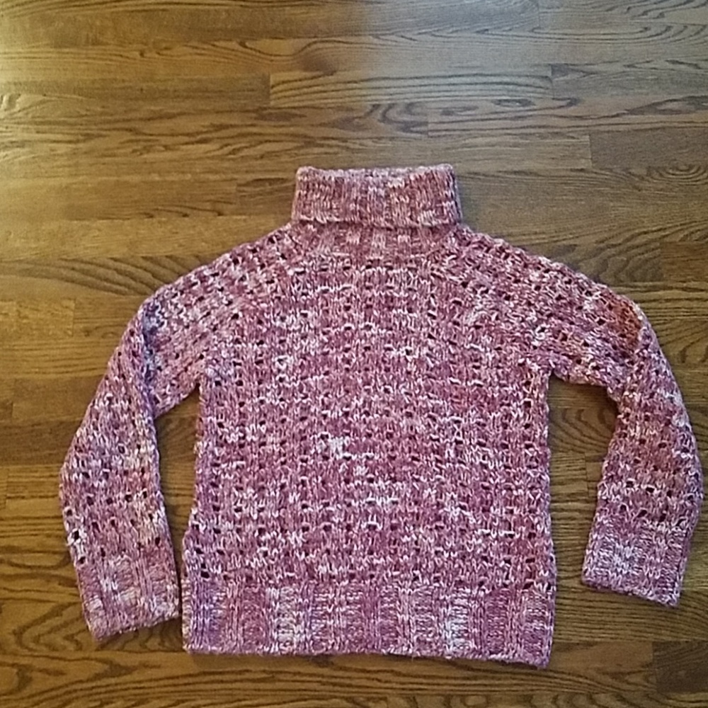 Access Pink & White Open Knit Turtleneck Sweater